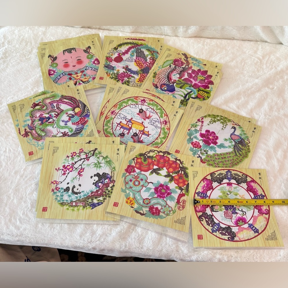 Chinese Paper Cuts Traditional Folk Art Decor, 18 Vibrant Pieces- sizes 8”-9” - Picture 5 of 13